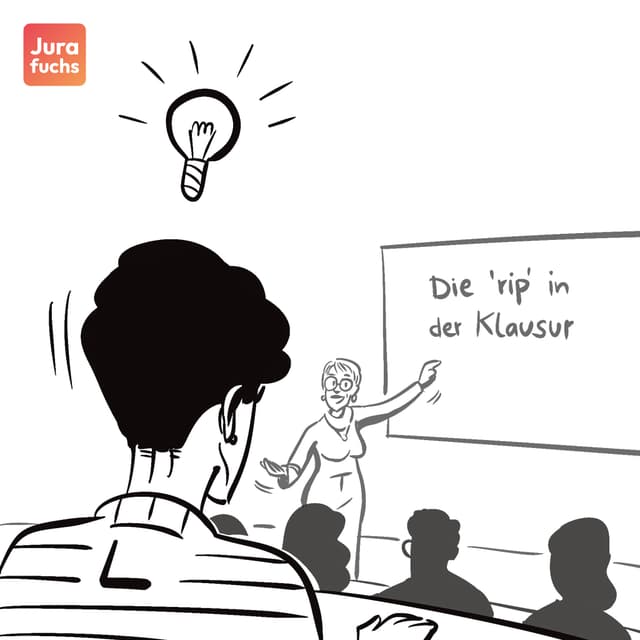 Illustation zur reformatio in peius auf dr zu sehen ist, wie die Tutorin T die reformatio in peius erklärt und dem Studenten Lawra dabei ein Licht aufgeht.